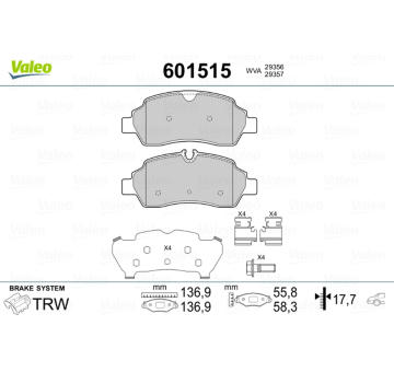 Sada brzdových destiček, kotoučová brzda VALEO 601515