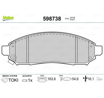 Sada brzdových destiček, kotoučová brzda VALEO 598738