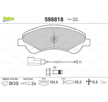 Sada brzdových destiček, kotoučová brzda VALEO 598818