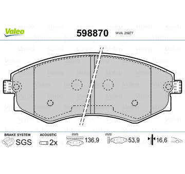 Sada brzdových destiček, kotoučová brzda VALEO 598870