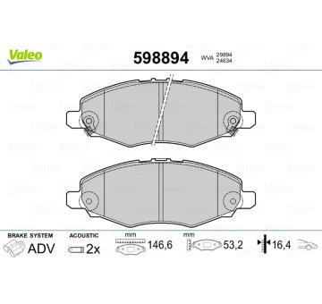 Sada brzdových destiček, kotoučová brzda VALEO 598894