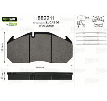 Sada brzdových destiček, kotoučová brzda VALEO 882211