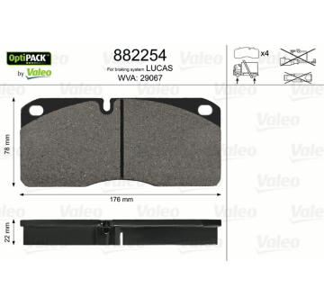 Sada brzdových destiček, kotoučová brzda VALEO 882254