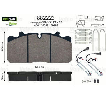 Sada brzdových destiček, kotoučová brzda VALEO 882223