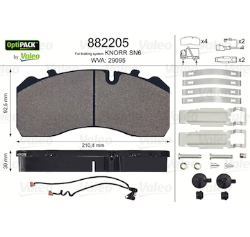 Sada brzdových destiček, kotoučová brzda VALEO 882205