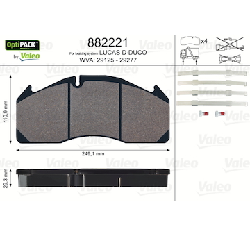 Sada brzdových destiček, kotoučová brzda VALEO 882221