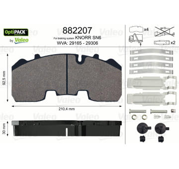 Sada brzdových destiček, kotoučová brzda VALEO 882207