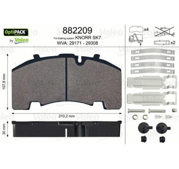 Sada brzdových destiček, kotoučová brzda VALEO 882209