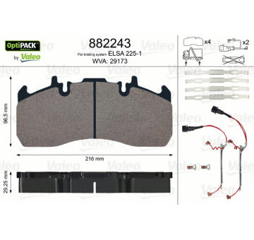 Sada brzdových destiček, kotoučová brzda VALEO 882243