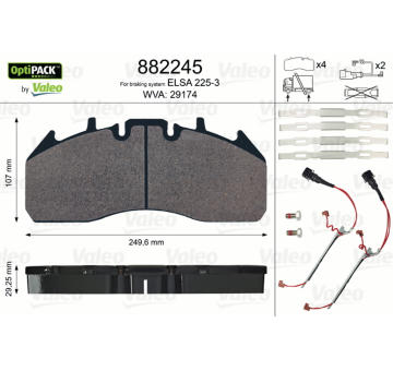 Sada brzdových destiček, kotoučová brzda VALEO 882245