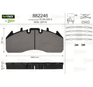 Sada brzdových destiček, kotoučová brzda VALEO 882246