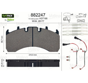 Sada brzdových destiček, kotoučová brzda VALEO 882247
