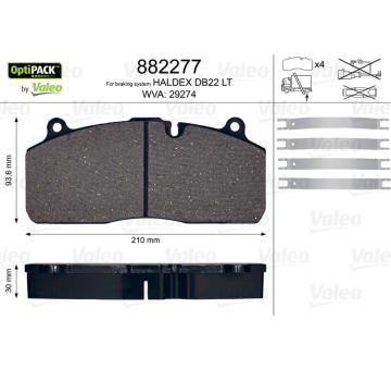 Sada brzdových destiček, kotoučová brzda VALEO 882277