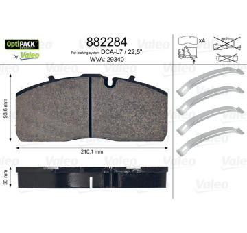 Sada brzdových destiček, kotoučová brzda VALEO 882284