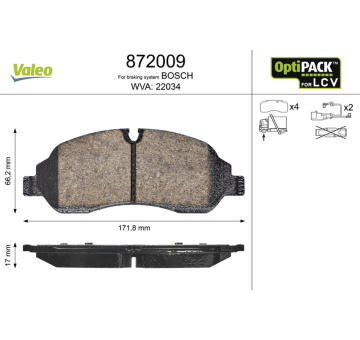 Sada brzdových destiček, kotoučová brzda VALEO 872009