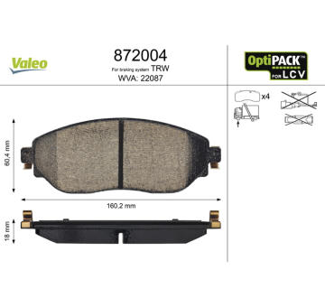 Sada brzdových destiček, kotoučová brzda VALEO 872004