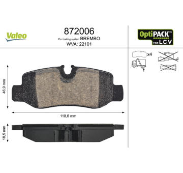 Sada brzdových destiček, kotoučová brzda VALEO 872006