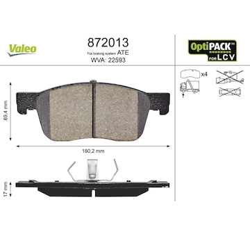 Sada brzdových destiček, kotoučová brzda VALEO 872013