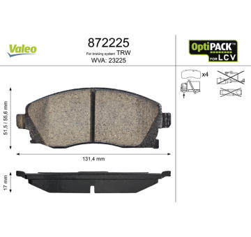 Sada brzdových destiček, kotoučová brzda VALEO 872225