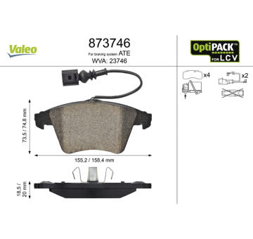 Sada brzdových destiček, kotoučová brzda VALEO 873746