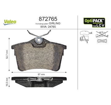 Sada brzdových destiček, kotoučová brzda VALEO 872765