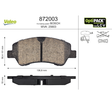 Sada brzdových destiček, kotoučová brzda VALEO 872003