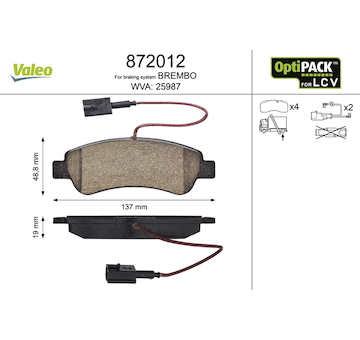 Sada brzdových destiček, kotoučová brzda VALEO 872012