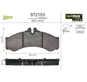 Sada brzdových destiček, kotoučová brzda VALEO 872153