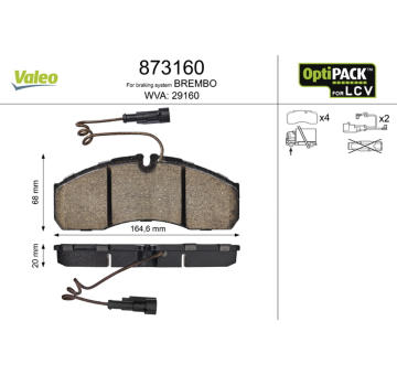 Sada brzdových destiček, kotoučová brzda VALEO 873160