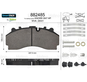 Sada brzdových destiček, kotoučová brzda VALEO 882485