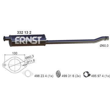 Střední tlumič výfuku ERNST 332132