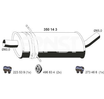 Střední tlumič výfuku ERNST 350143