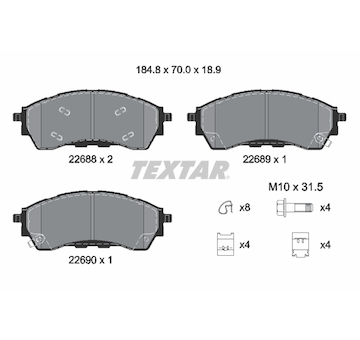 Sada brzdových platničiek kotúčovej brzdy TEXTAR 2268801