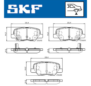 Sada brzdových destiček, kotoučová brzda SKF VKBP 90253 A