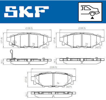 Sada brzdových destiček, kotoučová brzda SKF VKBP 90357 A