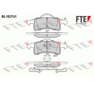Sada brzdových destiček, kotoučová brzda FTE 9010404