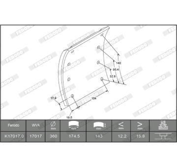 Sada brzd. obloż., Bubn. brzda FERODO K17017.0-F3661