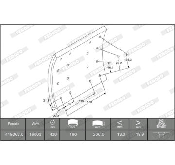 Sada brzdoveho oblozeni, bubnova brzda FERODO K19063.0-F3658