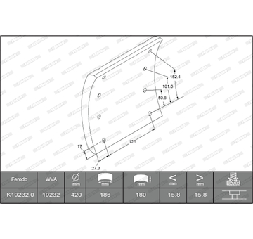 obložení brzdové 180x16x201,5 PANAV V K19232.0