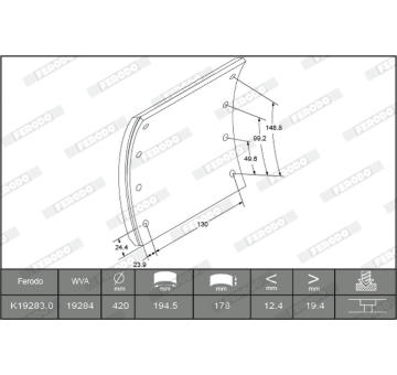 Sada brzdoveho oblozeni, bubnova brzda FERODO K19283.1-F3504