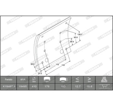 Sada brzd. obloż., Bubn. brzda FERODO K19487.0-F3672