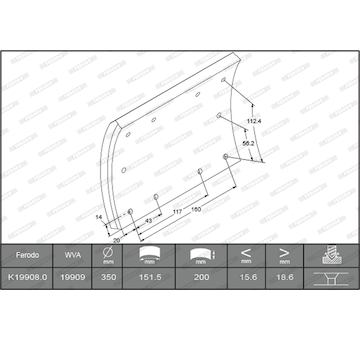 Sada brzdoveho oblozeni, bubnova brzda FERODO K19908.0-F3658