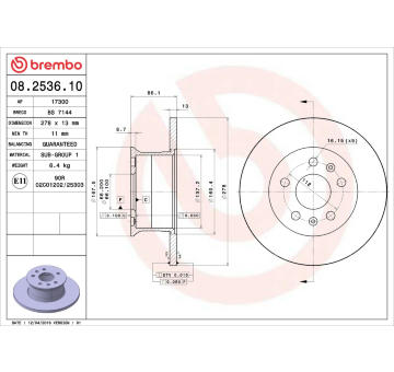 Brzdový kotouč BREMBO 08.2536.10