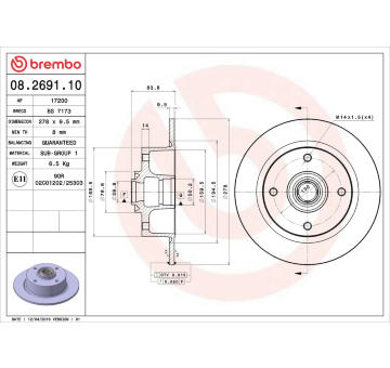 Brzdový kotouč BREMBO 08.2691.10