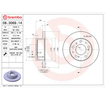 Brzdový kotouč BREMBO 08.3069.14