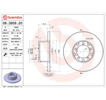 Brzdový kotouč BREMBO 08.3959.20