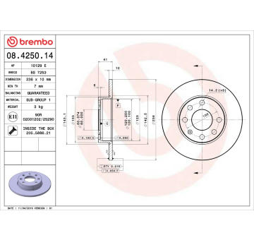 Brzdový kotouč BREMBO 08.4250.14