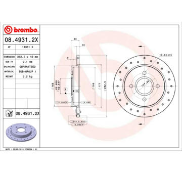 Brzdový kotúč BREMBO 08.4931.2X