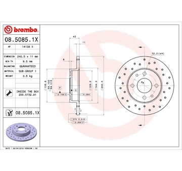 Brzdový kotouč BREMBO 08.5085.1X