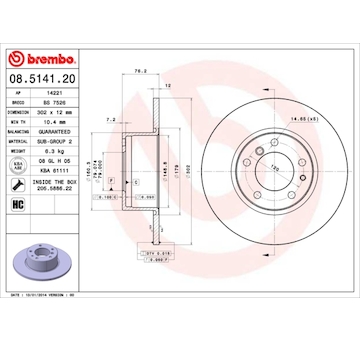 Brzdový kotouč BREMBO 08.5141.20